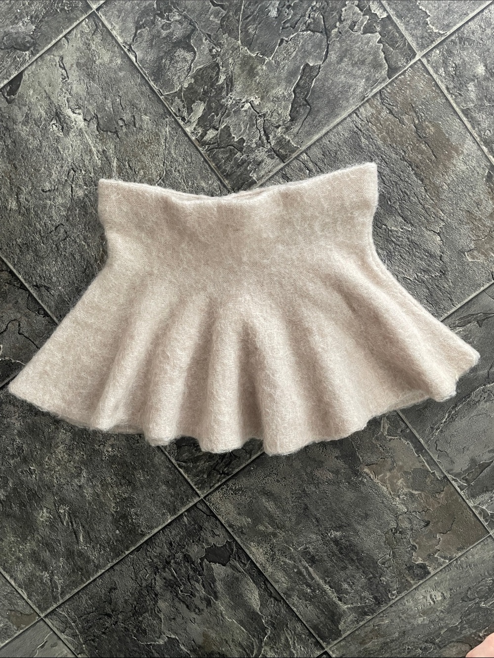 H&M EDITION Mohair/Wool Soft Flared Knit Urban Coquette Creamy Beige Mini Skirt